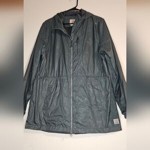 Carhartt Women’s Green Camo Windbreaker Rain Jacket Size L  Hooded & Mesh Lined